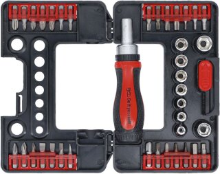 Bit-/Steckschlüssel-Einsatz-Satz | mit Ratschen-Drehgriff für Bits, umschaltbar | 38-tlg.