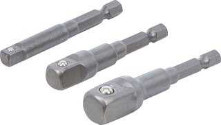 Adapter-Satz für Bohrmaschinen | Außensechskant Antrieb 6,3 mm (1/4") | Abtrieb Außenvierkant 6,3 mm (1/4"), 10 mm (3/8"), 12,5 mm (1/2") | 3-tlg.