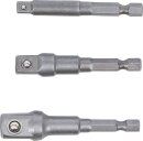 Adapter-Satz f&uuml;r Bohrmaschinen | Au&szlig;ensechskant Antrieb 6,3 mm (1/4") | Abtrieb Au&szlig;envierkant 6,3 mm (1/4"), 10 mm (3/8"), 12,5 mm (1/2") | 3-tlg.