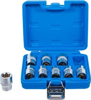 Steckschlüssel-Einsatz-Satz E-Profil | Antrieb Innenvierkant 12,5 mm (1/2") | SW E10 - E24 | 9-tlg.