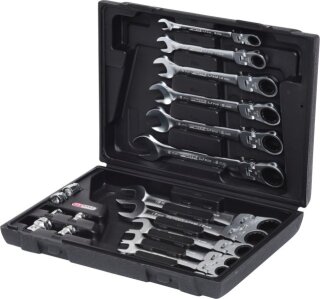 GEARplus Gelenk-Ratschenringmaulschlüssel-Satz, 18-tlgfeststellbar