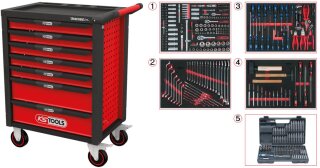 RACINGline SCHWARZ/ROT Werkstattwagen mit 7 Schubladen und 515 Premium-Werkzeugen