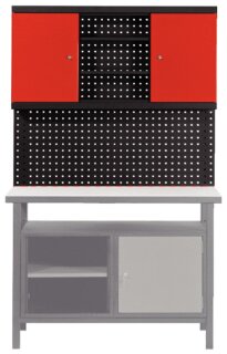 Erweiterungs-Rückwandsystem für Werkbänke, mit Schrank
