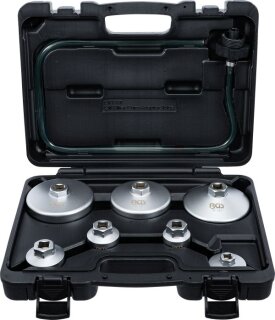 Ölfilterschlüssel-Satz | mit Ölfilter-Ablassschlauch | für VAG, BMW, Citroën, Peugeot, Ford, Mercedes-Benz, Opel, Volvo | 8-tlg.