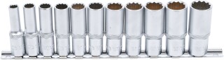 Steckschlüssel-Einsatz-Satz Zwölfkant, tief | Antrieb Innenvierkant 10 mm (3/8") | SW 8 - 19 mm | 11-tlg.