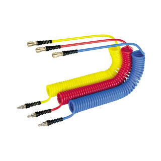 Druckluft Spirale, gelb, 1/4", 8 m lang mit Standard Schnellschlusskupplung und Stecknippel
