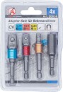 Adapter-Satz f&uuml;r Bohrmaschinen | farbig | Antrieb Au&szlig;ensechskant 6,3 mm (1/4") | Abtrieb Au&szlig;envierkant 6,3 mm (1/4"), 10 mm (3/8"), 12,5 mm (1/2"), Innensechskant 6,3 mm (1/4") | 4-tlg.
