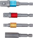 Adapter-Satz f&uuml;r Bohrmaschinen | farbig | Antrieb Au&szlig;ensechskant 6,3 mm (1/4") | Abtrieb Au&szlig;envierkant 6,3 mm (1/4"), 10 mm (3/8"), 12,5 mm (1/2"), Innensechskant 6,3 mm (1/4") | 4-tlg.