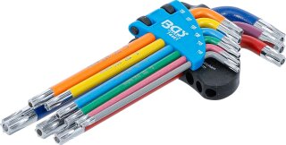 Winkelschlüssel-Satz | Multicolour | T-Profil (für Torx) mit Bohrung T10 - T50 | 9-tlg.