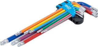 Winkelschlüssel-Satz | Multicolour | extra lang | T-Profil (für Torx) mit Bohrung und Kugelkopf T10 - T50 | 9-tlg.