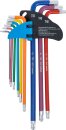 Winkelschl&uuml;ssel-Satz | Multicolour | extra lang | T-Profil (f&uuml;r Torx) mit Bohrung und Kugelkopf T10 - T50 | 9-tlg.