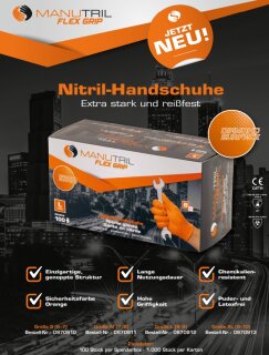 100x Nitril Einmalhandschuhe Manutril Flex Grip Diamond Surface Orange Gr. XL