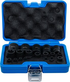 Kraft-Steckschlüssel-Einsatz-Satz | E-Profil Plus | Antrieb Innenvierkant 6,3 mm (1/4"), 10 mm (3/8"), 12,5 mm (1/2") | SW EP4 - E32 | 19-tlg.