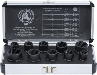 Spiral-Profil-Steckschlüssel-Satz / Schraubenausdreher | Antrieb Innensechskant 10 mm (3/8") / Außensechskant | SW 9 - 19 mm | 10-tlg.