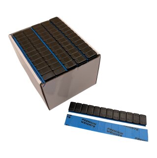 602B-EP *perforiert*NEU* schwarz kunststoff-beschichtete RMZ Klebegewichte 60g (12x5g) m. überstehendem Liner 100 Riegel