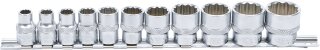 Steckschlüssel-Einsatz-Satz, Zwölfkant | Antrieb Innenvierkant 10 mm (3/8") | Zollgrößen | 11-tlg.